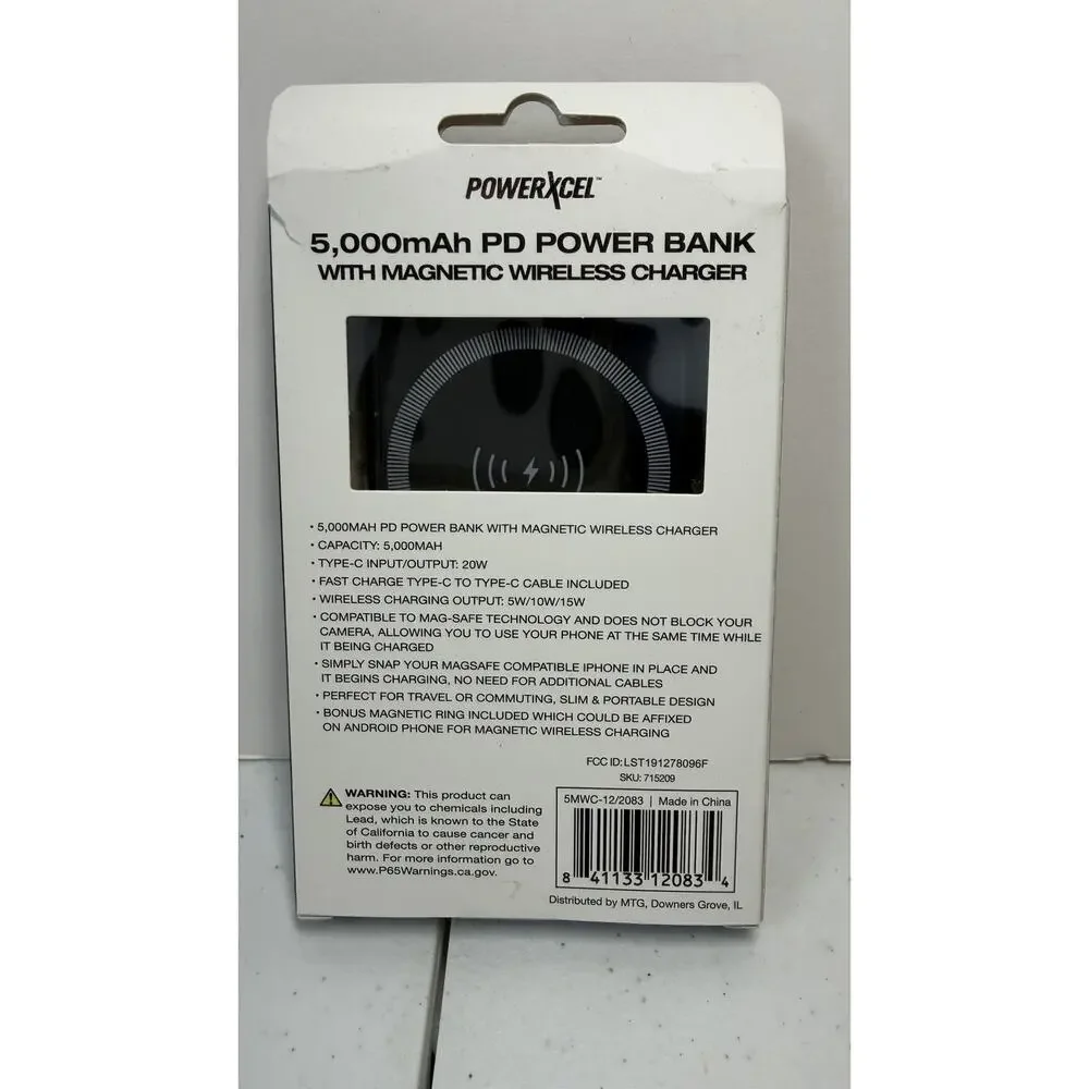 PowerXcel 5000mAh PD Power Bank With Magnetic Wireless Charger New Sealed